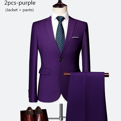 Men's 2 piece slim solid color business office suit (Jacket+Pant) - Collection 1 (7 Colors)