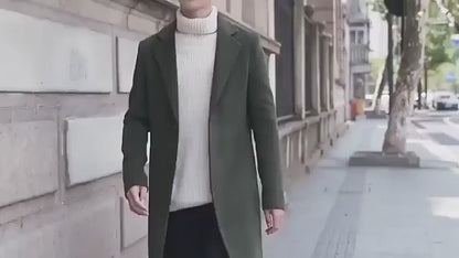 Men's Wool Blend Solid Business Casual Windbreaker Long Coat (10 Colors)